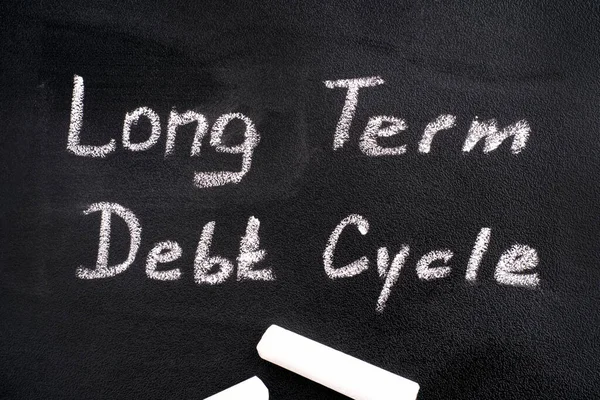 Blackboard Words Long Term Debt Cycle Chalks — Stock Photo, Image