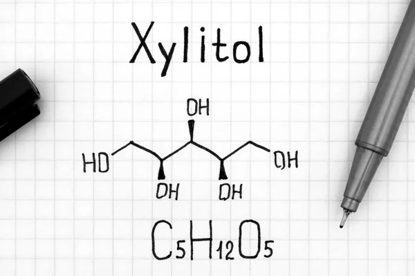 Fórmula Química Xilitol Con Pluma Primer Plano —  Fotos de Stock
