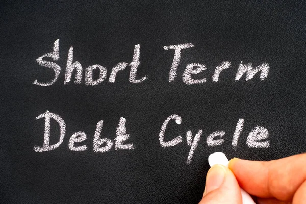 Woman Fingers Chalk Writing Words Short Term Debt Cycle Blackboard — Stock Photo, Image