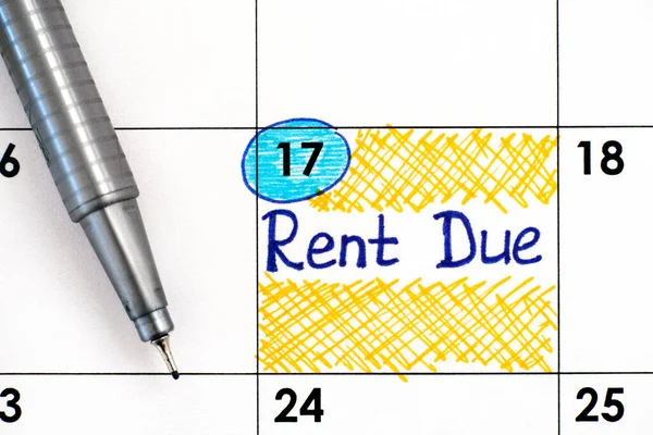 Mahnung Rent Due Kalender Mit Stift Nahaufnahme — Stockfoto