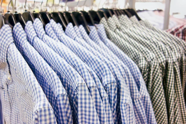 Checkered Shirts Hanging Hangers Clothing Store — Stock Photo, Image