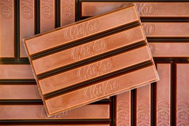 Tambov, Russian Federation - March 19, 2021 Five KitKat chocolate bars. Full frame.