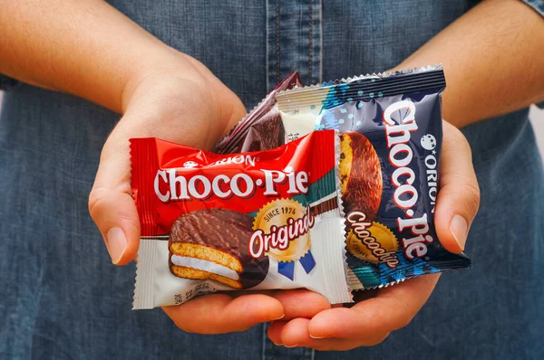 Tambov Russian Federation October 2020 Different Tastes Choco Pie Snack — Fotografia de Stock