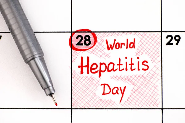 Lembrete Dia Mundial Hepatite Calendário Com Caneta Calendário Com Caneta — Fotografia de Stock