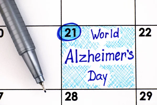 Lembre Dia Mundial Alzheimer Calendário Com Caneta Setembro — Fotografia de Stock