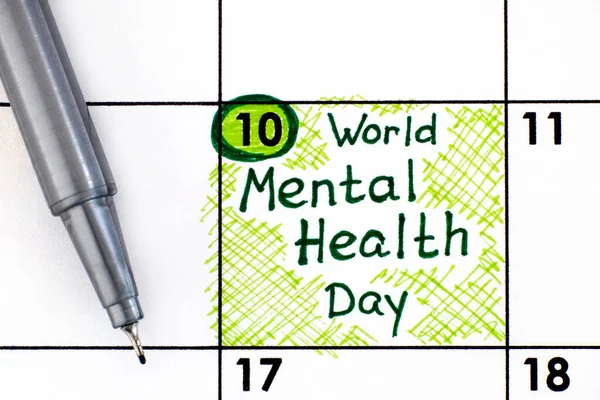 Lembre Dia Mundial Saúde Mental Calendário Com Caneta Outubro — Fotografia de Stock