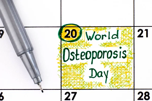Lembrete Dia Mundial Osteoporose Calendário Com Caneta Outubro — Fotografia de Stock