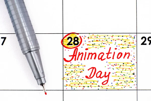 День Анимации Календаре Ручкой Октября — стоковое фото