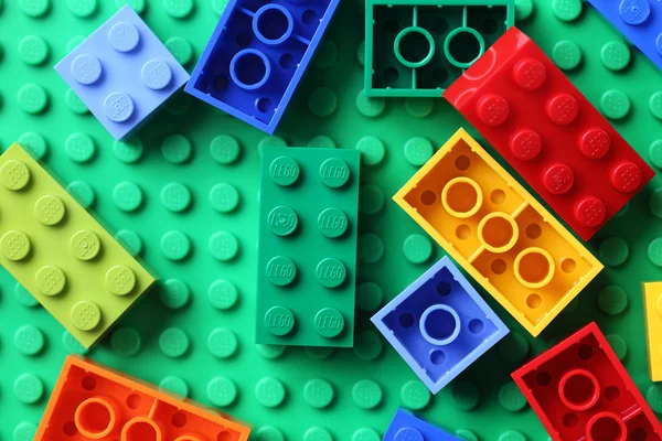 LEGO Blocks on green baseplate — Stock Photo, Image