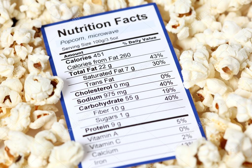 Nutrition facts of popcorn — Stock Photo © Rosinka79 61202281