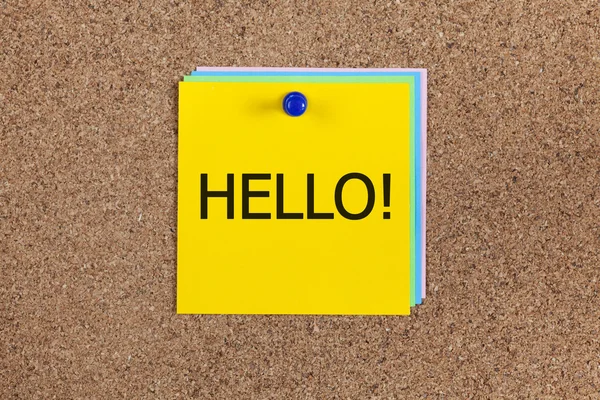 Hello! on corkboard — Stock Photo, Image