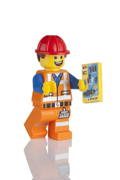 Минифигурка LEGO Hard Hat Emmet — стоковое фото