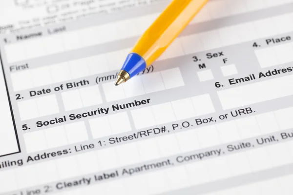 Número de seguridad social campos en el formulario de solicitud — Foto de Stock