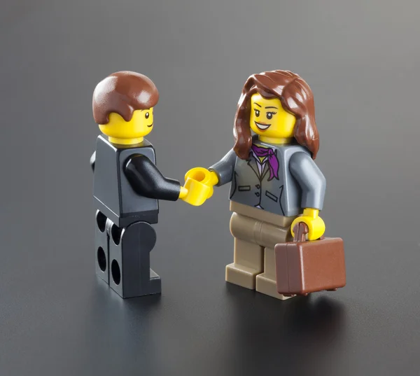 Reunião de negócios de minifiguras Lego Imagem De Stock