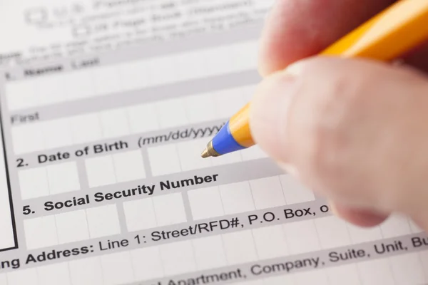 Social security number fält i blanketten för ansökan — Stockfoto