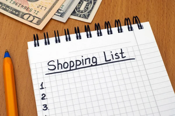 Λίστα για ψώνια με δολάρια — Φωτογραφία Αρχείου