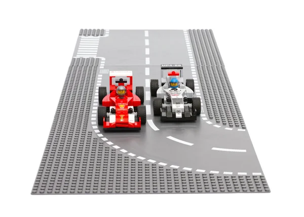 Lego Ferrari F14 T and McLaren Mercedes race cars — Stock Photo, Image