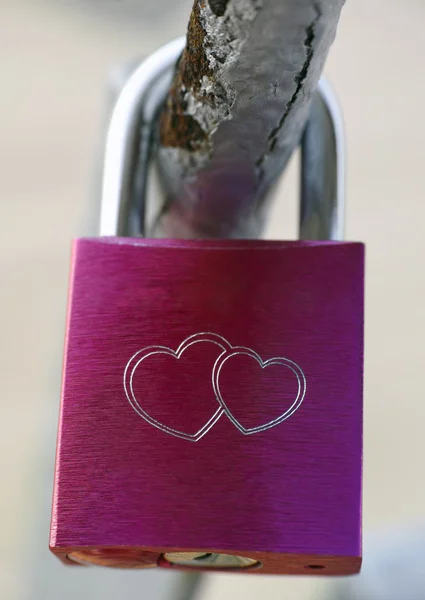 Padlock with two hearts — Stock Photo, Image