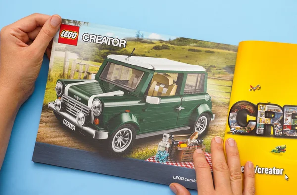 Lego catalog with Mini Cooper page — Stock Photo, Image