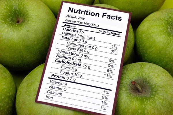 Nutrition facts of raw apples — Stock Photo, Image