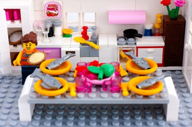 Lego kadın minifigure tablo d için hazır ile iç mutfak