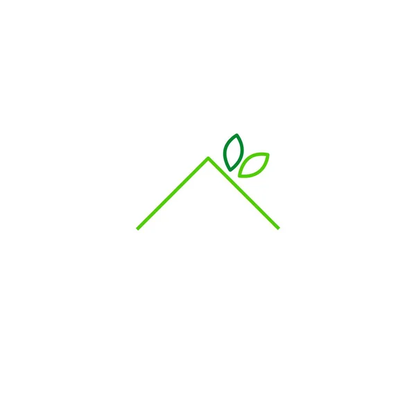 Huis Groene Dak Art Sign Symbool Illustratie Wit — Stockvector