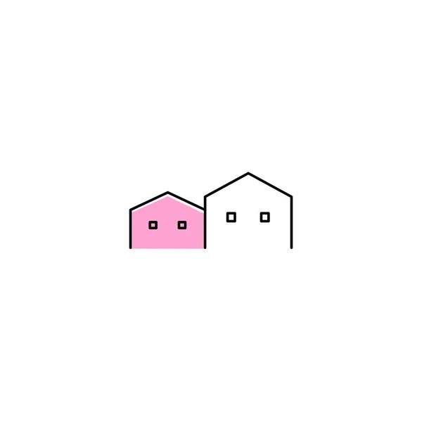 2つの家 ホワイトホーム ピンクホームサイン シンボルロゴアート — ストックベクタ