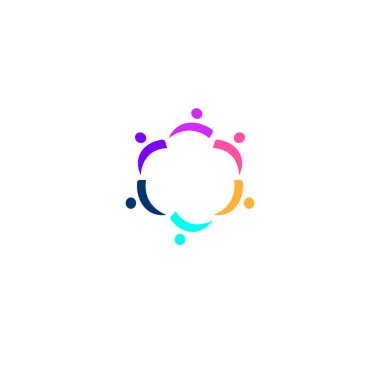 İnsanlar birlikte işaret, sembol, sanat, logo tasarımı beyaza izole edilmiş.