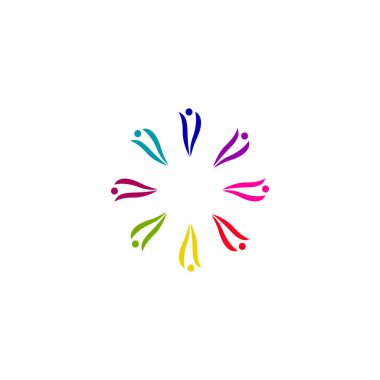 İnsanlar birlikte kavram, işaret, sembol, sanat, logo beyaza izole edilmiş.