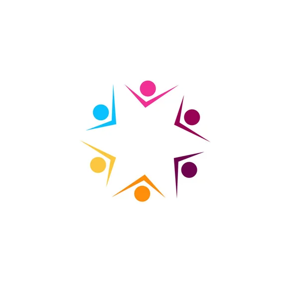 Färgglada Människor Tecken Symbol Logotyp Isolerad Vit — Stock vektor