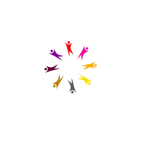 Барвисті Люди Разом Круговому Знаку Символіці Мистецтві Логотипі Ізольовані Білому — стоковий вектор