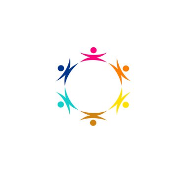 Renkli İnsanlar Çemberi, İnsanlar Birarada İşaret, Sembol, Sanat, Logo Beyazlara İzole Edildi