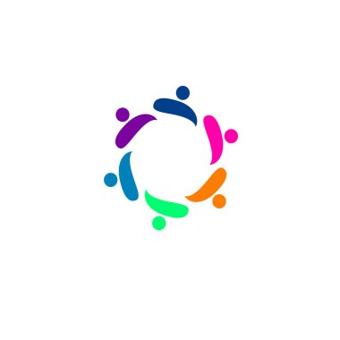 Çember, işaret, sembol, sanat, logo beyazlara izole edilmiş renkte insanlar bir arada.