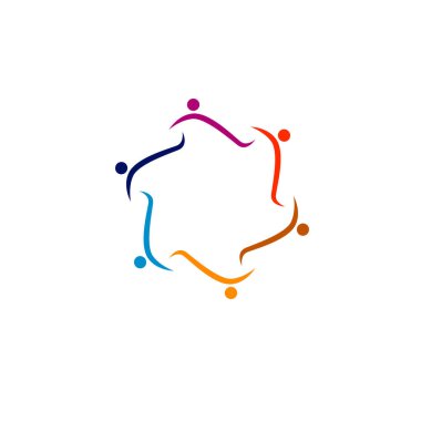 Çember işareti, sembol, sanat, logo, beyaza izole edilmiş rengarenk insanlar.