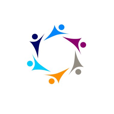 Çember işareti, sembol, sanat, logo, beyaza izole edilmiş rengarenk insanlar.