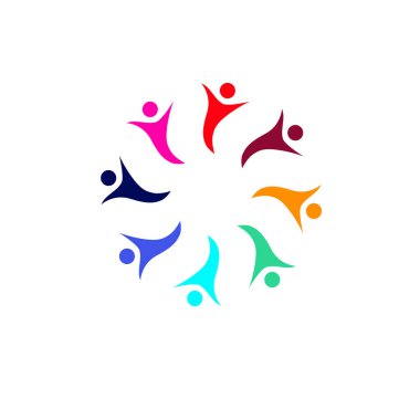 Renkli İnsanlar Birlikte İmza, Sembol, Sanat ve Logo Beyazda İzole Edildi