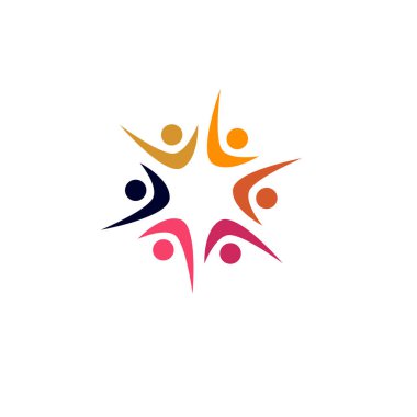 Renkli İnsanlar Birlikte İmza, Sembol, Sanat ve Logo Beyazda İzole Edildi