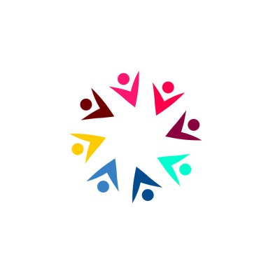 Çember işareti, sembol, sanat, logo beyaza izole edilmiş insanlar bir arada.