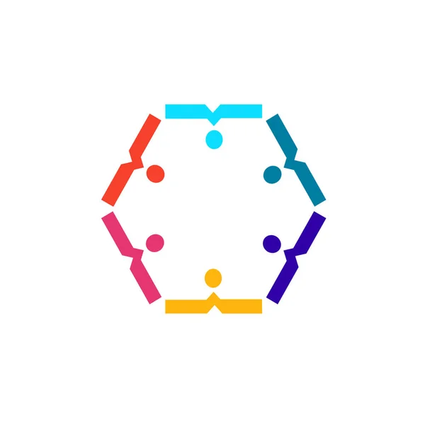 Persone Colorate Insieme Cerchio Segno Simbolo Arte Logo Isolato Bianco — Vettoriale Stock