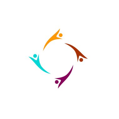 Çember, işaret, sembol, sanat, logo beyazlara izole edilmiş renkte insanlar bir arada.