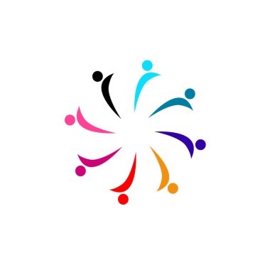 Çember, işaret, sembol, sanat, logo beyazlara izole edilmiş renkte insanlar bir arada.