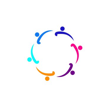 Çember, işaret, sembol, sanat, logo beyazlara izole edilmiş renkte insanlar bir arada.