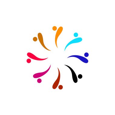 Çember, işaret, sembol, sanat, logo beyazlara izole edilmiş renkte insanlar bir arada.