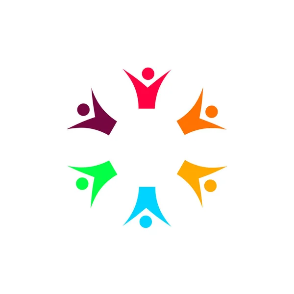 Persone Colorate Arte Circolare Firma Simbolo Logo Isolato Bianco — Vettoriale Stock
