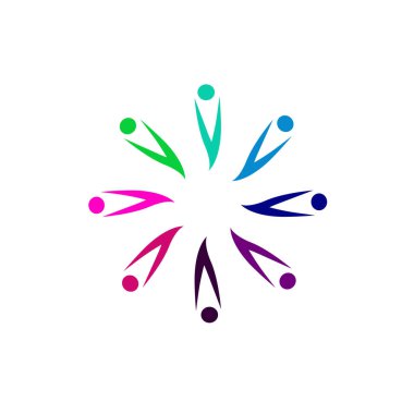 Renkli İnsanlar Birlikte İmza, Sembol, Sanat ve Logo Beyazda İzole Edildi