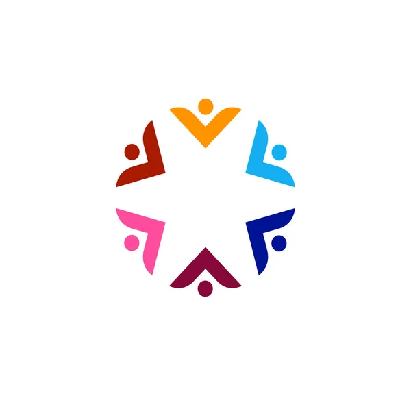 Bunte Menschen Zusammen Zeichen Symbol Kunst Logo Isoliert Auf Weiß — Stockvektor