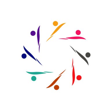 Renkli İnsanlar Birlikte İmza, Sembol, Sanat ve Logo Beyazda İzole Edildi