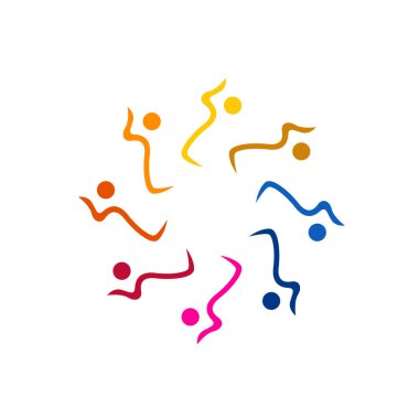 Gökkuşağı Renkli İnsanlar Birlikte İmza, Sembol, Sanat, Logo Beyaz üzerine izole