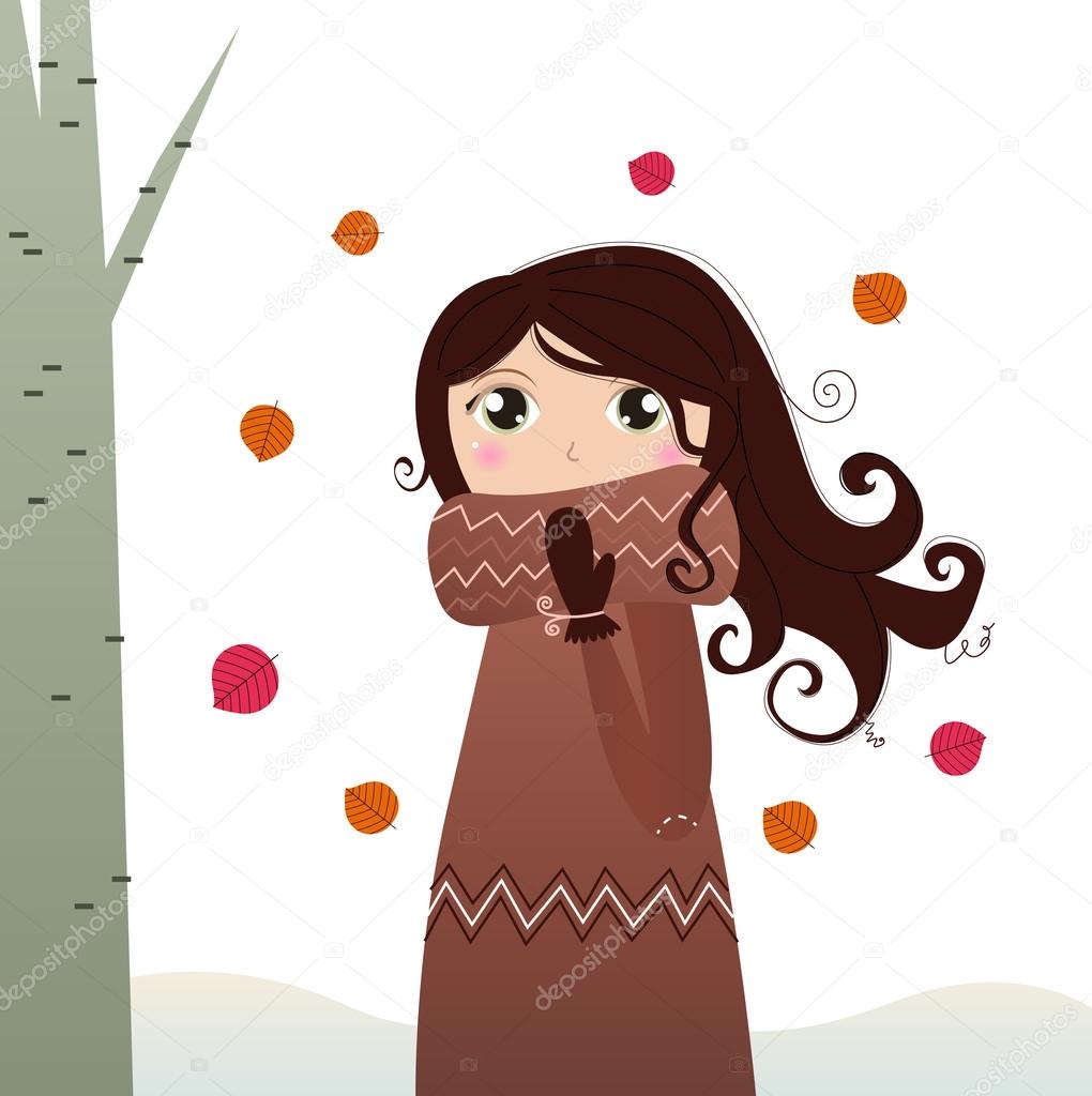 Cute autumn lady in coat and scarf