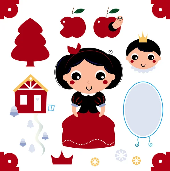 Cute snow white illustration collection isolated on white — Stock Vector